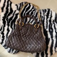 ราคา ส่งต่อ กระเป๋าถือ มีสายสะพายไหล่ Tote Bag แบรนด์ Marc Jacobs ของแท้ หนังสีน้ำตาลเข้ม มือสอง (26507002580)