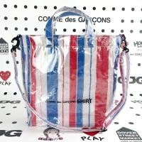 ราคา Comme Des Garcons CDG Rei Kawakubo PVC Crossbody ทอกระเป๋าช้อปปิ้งที่ถอดออกได้Crossbody Nicheคลัทช์สีแดงและสีน้ําเงิน (43370979346)