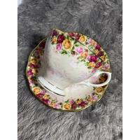 ราคา ถ้วย / TeaCup & Saucer Peach Damask Royal abert (27465229352)