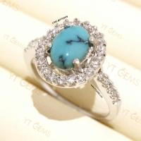 ราคา แหวนเทอร์ควอยส์ ล้อมเพชร แหวนเงินแท้ ชุบทองคำขาว เทอร์ควอยส์แท้ YTG-11646 (20116311158)
