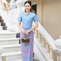 ราคา ชุดร้านญาณิศชา ผ้าไทย ชุดไทย เสื้อผ้าไหม แพรทิพย์ ผ้าถุงสำเร็จทอลาย เสื้อฟ้า (41760478258)