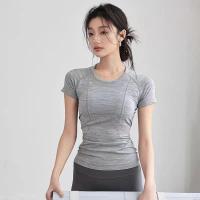 ราคา เสื้อกีฬาโยคะฤดูใบไม้ร่วงและฤดูหนาวพร้อมคอกลมรัดรูปออกกําลังกายแห้งเร็วเสื้อออกกําลังกายแขนสั้น (25096930227)