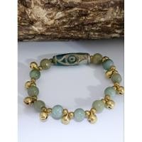 ราคา สร้อยข้อมือหินแท้หยกเขียวธรรมชาติประดับด้วยหินทิเบต 1 ตาอะไหล่ตกแต่งเป็นทองเหลืองและกระดิ่งทองเหลือง (27431706985)