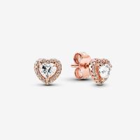 ราคา พร้อมส่ง️ Sparkling Elevated Heart Stud Earrings Pandora แท้ ต่างหูหัวใจเพชร โรสโกลด์ (29065463356)