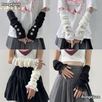 ราคา Rangejuce ถุงมือถัก, Fingerless False Sleeves Long Wrist Gloves, JK Accessories Finger Sleeves Cover Arm Warmers Black White Half Finger Gloves for Y2k Spice Girls (27861321475)