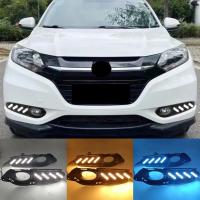 ราคา รถ DRL สําหรับ Honda HRV HR-V Vezel 2015 2016 2017 2018 พร้อมไฟเลี้ยวสีเหลืองรีเลย์หมอกโคมไฟ LED ไฟวิ่งกลางวัน (42662256430)