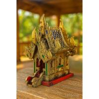 ราคา ศาลพระภูมิ ไม้สักหลังคากาแล 2ชั้น สีทองโบราณแต่งเส้นประดับกระจกหลากสี 2ไซส์ ศาลตายาย ศาลเจ้าที่ (42459257258)