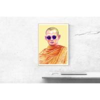ราคา ภาพวาดในหลวง ร 9 ทรงผนวช R9009 ภาพวาดด้วยดินสอสีไม้ งานปริ้นท์เลเซอร์ (17981622878)