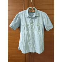 ราคา Muji Denim Color Shirt Sleeve Shirt Size L (*คอเสื้อซีด สีเฟด) (28129817721)