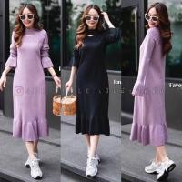 ราคา เดรสไหมพรมแขนยาว ดีเทลแต่งชายระบาย (26571853746)