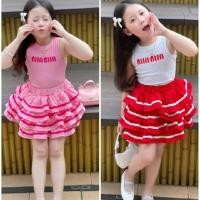 ราคา ELSAKIDS_ กระโปรงฟรุ้งฟริ้งชั้นสีชมพูสีแดง เสื้อกล้าม MinMin (28634306443)