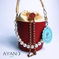 ราคา กระเป๋าถือทรงถัง PIMMY + สาย3เส้น (สีแดงเข้ม) (7995384038)