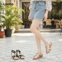 ราคา (trendy2)Lovito โบฮีเมียนรองเท้าส้นเตารีดลูกปัดธรรมดาสําหรับผู้หญิง LFA66328 (41023724054)
