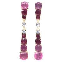 ราคา ต่างหูพลอยแท้ ทับทิม สีแดง และ ชมพู เพชร-cz เงินแท้ 925 ชุบทอง 18k (22771933159)