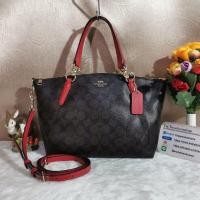 ราคา COACH F28989 SMALL KELSEY SATCHEL IN SIGNATURE CANVAS COLOR : IMITATION GOLD/BROWN/TRUE RED (13648822522)