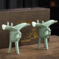 ราคา สินค้าใหม่ Celadon Jue Glass Spirits Retro จีนเซรามิคไวน์ชุดเหล้าขวดไวน์ Palace โบราณแก้วไวน์ R9CT (42118063111)