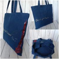 ราคา กระเป๋าผ้า Paris Je T’aime สีน้ำเงิน สไตล์ฝรั่งเศสสุดคลาสสิก พร้อมดีไซน์หอไอเฟลด้านข้าง (ขนาด 39x39 ซม.) – ของแท้ 100% (25097361049)