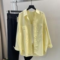 ราคา เสื้อเชิ้ตแขนยาว คอปกโปโล ผ้าฝ้าย สีเหลือง แต่งกระเป๋าข้างนอก ขนาดใหญ่ สีขาว สําหรับผู้หญิง (22863354111)