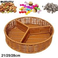 ราคา บูตู 1ชิ้นตะกร้าหวายทอมือ,3กริดทรงกลมถาดเก็บ,พลาสติกเลียนแบบหวายหวาย21/25/28เซนติเมตรพลาสติกหวายด้ายตะกร้า (42264370938)