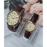 ราคา นาฬิกาคู่รัก Casio รุ่น MTP-V001GL-9B และ LTP-V001GL-9B นาฬิกาสายหนังสีน้ำตาล หน้าปัดสีทอง - ของแท้ 100% ประกัน1ปี (3456362098)