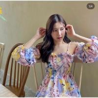 ราคา เสื้อปาดไหล่ลายดอกสีม่วง (22739272830)