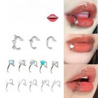 ราคา แหวนสแตนเลสสำหรับจมูกและริมฝีปาก แบบ hoop septum และ C clip สำหรับผู้หญิง ไม่จำเป็นต้องเจาะ (40613670118)