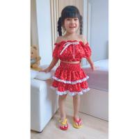 ราคา ชุดเสื้อเปิดไหล่เด็กกระโปรงลายดอกสีแดง ชุดสงกรานต์เด็ก (26030293079)