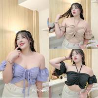 ราคา เสื้อเกาะอกต่อแขนช่วงอกรูดผูกโบว์น่ารักสาวอวบต้องมี plussize (16892292895)