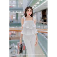 ราคา เสื้อสายเดี่ยวผูกไหล่อัดพลีทระลายชั้น เสื้ออัดพลีทออกงาน สวยมาก ไฮโซ เสื้อขาวออกงาน (43462122061)