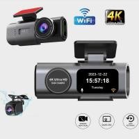 ราคา 4K Dual-Lens Driving Recorder HD มุมกว้างพิเศษ Night Vision WiFi ด้านหน้าด้านหลัง Dual Recording GPS Car Recording (27991245766)