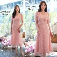 ราคา เดรสลูกไม้ออกงานสีชมพู!!! M-6XL Maxi Dress เดรสลูกไม้สีชมพูโอรสผ้าปักลายสวยหรู งานป้าย Love love (22462827935)