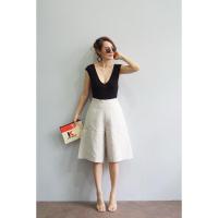 ราคา กางเกงทรงเอ ขาบานคลุมเข่า ซิปข้าง มีกระเป๋าข้างซ้ายและขวา ผ้าลินินแท้ (25309814290)