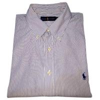 ราคา RALPH LAUREN-Stripe Shirt แขนยาวสีม่วงขาว Size 18, 34-35 (25094464501)