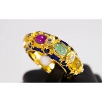 ราคา (R75 ชื่อแบบ "มณฑา") : แหวนพิรอดพลอยนพเก้าลงยาสีประดับพลอย "ไพลิน" บ่อพลอย กาญจนบุรี (Blue Sapphire) (6183006773)