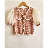 ราคา เสื้อลายสก๊อตแขนพองผ้าแก้ว กระดุมหน้า อก 34" ยาว 19" ขอบเอวล่าง 30" (28736430081)