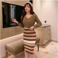 ราคา ชุดเซ็ทไหมพรมสีน้ำตาลลายริ้ว เสื้อครอป+กระโปรง ผ้าดีมาก (15891522037)