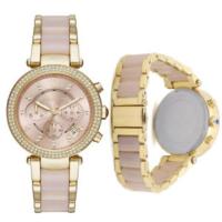 ราคา MICHAEL KORS Parker Pink Dial Gold-Tone Stainless Steel Pink Acetate Ladies Watch MK6326 (1258797937)