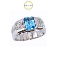 ราคา การตั้งค่าไมโครบุษราคัมสวิสธรรมชาติพร้อมแหวนผู้ชายสีเงินมอยซาไนต์ (29923131260)