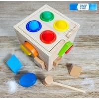 ราคา ของเล่นไม้เสริมพัฒนาการเด็ก กล่องไม้ค้อนทุบ จับคู่รูปทรง เรขาคณิต Wooden Shape Matching Geometry Box Knocking Hammer Toy (42910737271)