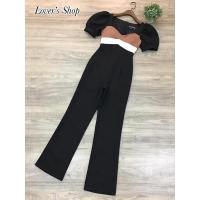 ราคา (saleป้ายกระดาษหลุด) จั๊มสูทขายาวสีดำแถบครีม งานป้าย Lover’s shop sizeM ***มือ1ป้ายห้อย (10397525244)