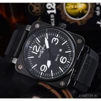 ราคา Bell & Ross Men's Business Watch นาฬิกาสแควร์ควอตซ์เคลื่อนไหวสายซิลิโคนนาฬิกาสปอร์ตสบายๆ (29382926420)