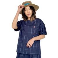 ราคา PORTLAND เสื้อเชิ้ตเบลาซ์ แขนพอง ลายตาราง สีกรมท่า / Puff Sleeve Plaid Blouse (Navy) (40950243573)