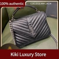ราคา ซื้อในฝรั่งเศส Yves saint Laurent ysl COLLEGE MEDIUM CHAIN BAG IN QUILTED LEATHER black silver ของแท้ 100% (27537005341)