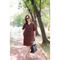 ราคา Dress Neck-V #สีม่วงเปลือกมังคุด (25568677498)
