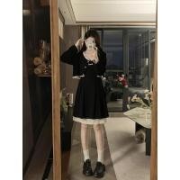 ราคา 【EVIOVIO】S-4XL ชุดเซ็ตเดรสสั้นสายเดี่ยวสีดำ กระโปรงบาน + เสื้อคลุมแขนยาวคอปกแต่งระบายลูกไม้สีขาว (41703705607)