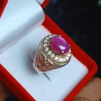 ราคา แหวนทับทิม ล้อมเพชร แหวนเงินแท้ 92.5% ชุบนาค ประดับพลอยทับทิมแท้ ตกแต่ง เพชรSwiss New (24846034941)