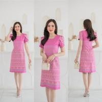 ราคา ชุดเดรสผ้าฝ้ายทอลายอัดกาว (25150256408)
