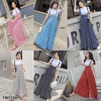 ราคา FF5108Set เสื้อยืดสีขาว + เอี๊ยมกางเกงลายจุด Polka Dot (19971804741)