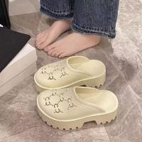 ราคา มีกล่อง รองเท้าแตะ​GG ผิวหยาบ รองเท้าแตะเสริมส้น​ สูง2นิ้ว มีป้ายมีกล่องรุ่นฮิต (28570771470)