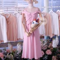 ราคา ►เดรสเปิดไหล่สีชมพู◄ (1906124444)